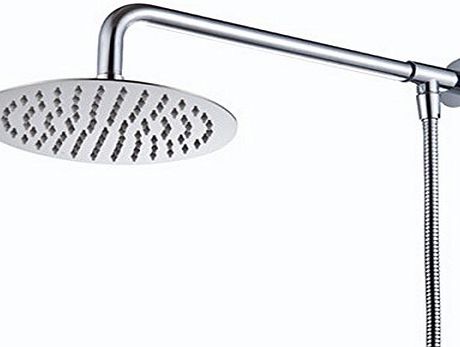 ROZINSANITARY  Wall Mount 8 inch Rainfall Round Shower Head With Shower Arm Shower Hose Stainless Steel Chrome Finished