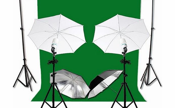 Photography Camera Photo Studio 2.8x3M Background Tripod Support Stand Kit with 3x6M White Backdrop 125W White Black Silver Four Umbrella Continuous Lighting