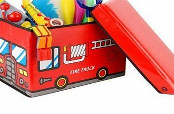RSW Kids Childrens Large Storage Seat Stool Toy Books Clothes Box Chest Train Fire Engine Pink Bus or Safari Animals (Fire Truck)