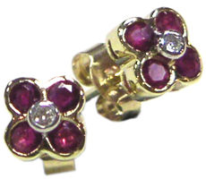 Ruby and Diamond Stud Earrings in 9ct Yellow Gold