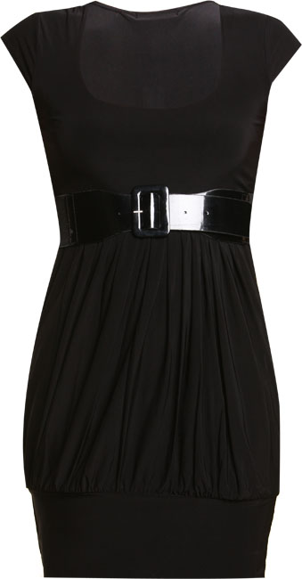 Ruby round neck slinky belted dress with cap sleeves