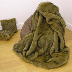 Beige Longhair Faux Fur Throw