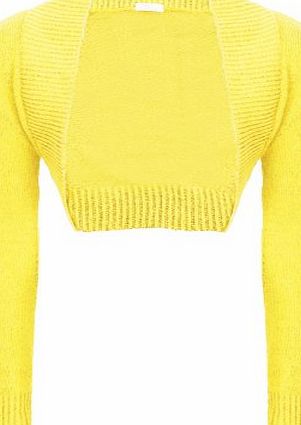 Runway Splash WOMENS LADIES KNITTED CROCHET BOLERO SHRUGS CARDIGAN LONG SLEEVES TOP SIZE 6-12[Yellow,UK 10-12]