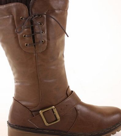 Runway9 Size 6 Style 4 Brown - Winter Biker Riding Fur Lined Quilted Low Heel Snow Calf High Knee Boots