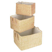 Rush lined baskets with handles 3 pack