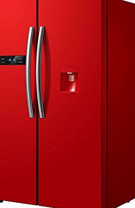 Russell Hobbs Freestanding 90cm wide Red American Style Fridge Freezer with water dispenser, RH90FF176R-WD