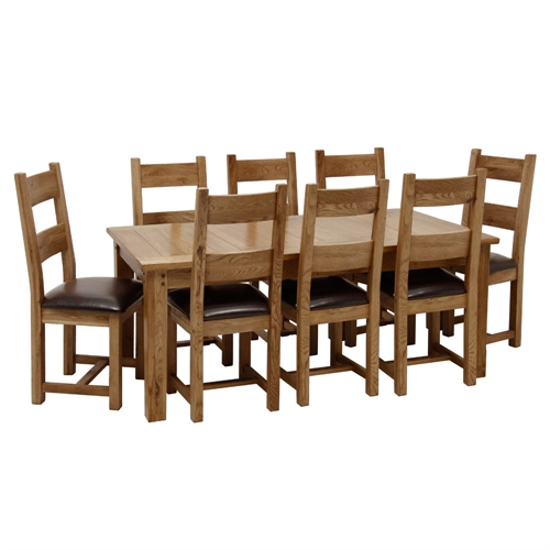 Rustic Oak Large Rustic Oak Dining Set with 8 Rustic Oak