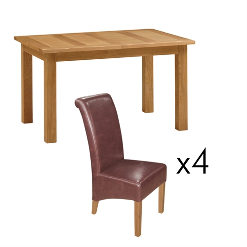 Rustic Oak Small Dining Set with Wine Red