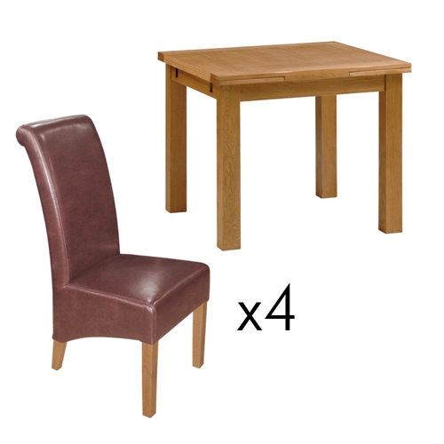 Rustic Oak Square Dining Set with Wine Red