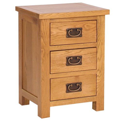 Rustic Saxon Solid Oak 3 Drawer Bedside Table