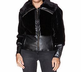 Black cotton blend large collar jacket