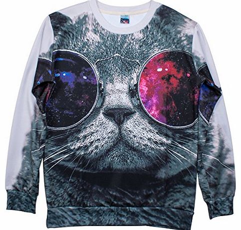 S-ZONE 3D Cool Cat Animals Sweatshirts Space Print Pullovers Jumper T-shirt Tee