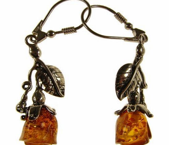 Baltic amber and sterling silver 925 designer cognac rose earrings jewellery jewelry