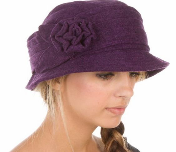 Sakkas 3941LC - Womens Wool Blend Foldable Cloche Bucket Hat with Flower Accent - Purple - One Size