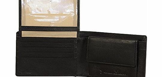 Mens / Teen Boys Authentic Leather Bi-Fold Wallet with 2 Hidden Pockets, 2 ID Windows and 4 Credit Card Slots- Black - New !