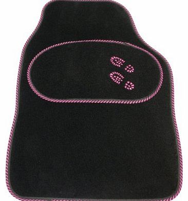 Sakura CMS11 Universal Carpet Car Black Mat Set with Cerise Welly Logo