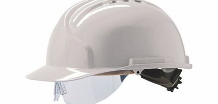 Salamander Safety Helmet Mk7, Top of the Range - Standard Peak, White, Ventilated, With Retractable Eye Shield, With Twist Lock Wheel Ratchet