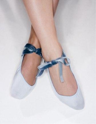 Sale Ladies 1 Pair Jonathan Aston Ballerina Footsie With Velvet Ribbon In 2 Colours - 33 OFF Pastel Blue