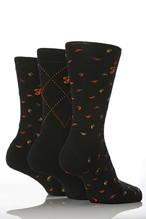Mens 3 Pair Farah Paisley Patterned Golf Socks With Cushioned Sole and Gentle Grip 33% OFF Black and