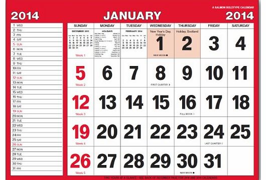 2014 boldtype engagement black and red calendar - one month to view