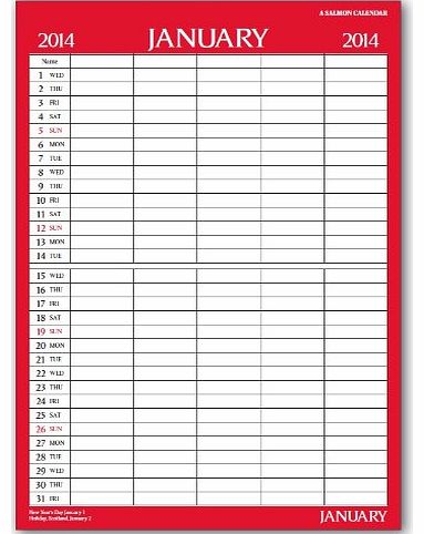 2014 monthly planner family appointment boldtype black and red calendar - one month to view