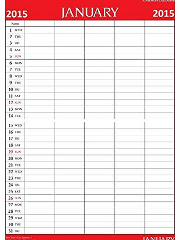 2015 monthly family appointment planner boldtype black and red calendar - one month to view