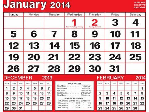 premium quality large boldtype black and red calendar 2014 three 3 months to view