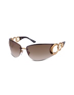 Salvatore Ferragamo Cutout Oval Temples Metal Wrap Sunglasses