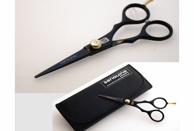 Sanguine Scissors Professional Hairdressing Scissors 5.5 inch, DEEP BLACK   Case