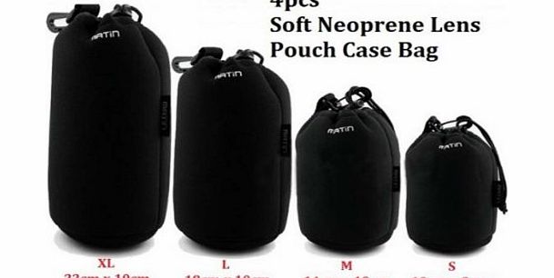 Sanlise TM) 4pcs S M L XL Size Padded Neoprene Camera DSLR Lens Soft Pouch Bag case For Canon, Nikon Etc.   Hook and Belt Loop