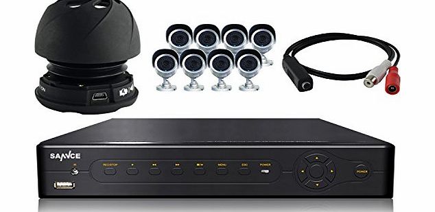 SANNCE 1TB HDD 8 Outdoor Bullet Security Camera with MIC Indoor Audio Microphone Accessory   Home CCTV 8CH DVR Surveillance System (Silver)