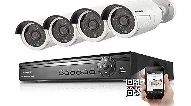 4CH 960H DVR With 4PCS 800TVL Weatherproof CCTV Cameras Home Security System, QR Code Scan Remote Access, NO HDD