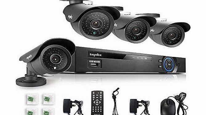 SANNCE 4CH HDMI Full 960H DVR Surveillance Kit with 4 800TVL Weatherproof Security Cameras System, Internet/ QR Code Scan Smartphone Access (NO HDD)