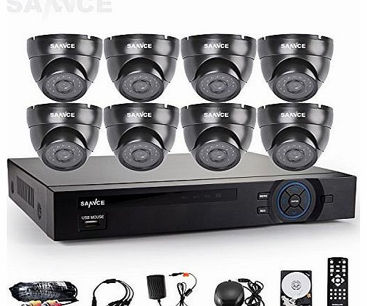 SANNCE 800TVL Complete Surveillance Camera Kit with 8-Channel H.264 Digital Video Recorder and 8 Indoor/Outdoor IR Cameras (1TB Hard Drive Included) (Black)