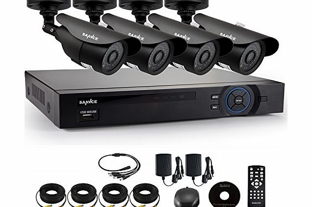 8CH DVR Recorder with 4x CCTV Security Cameras System (D1, HDMI/VGA/BNC, 800TVL, Waterproof/Weather, Long Distance Night Vision, No Hard Drive Disk) (Black - 800TVL)