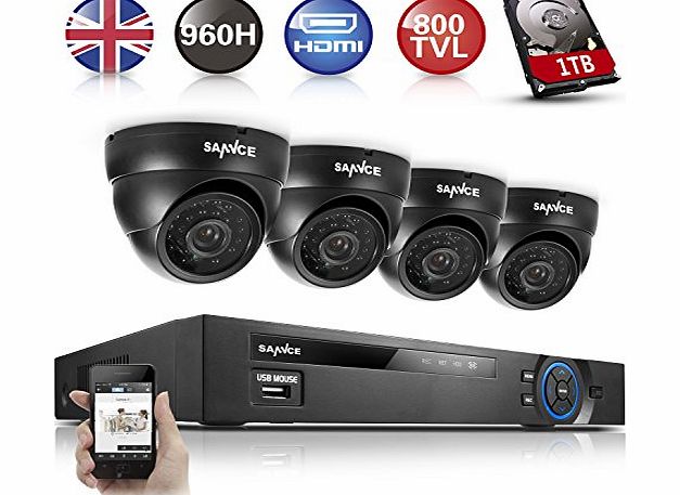 SANNCE Complete 8-Channel Hi-resolution 960H / D1 Smart Security DVR 1TB HDD Pre-installed with 4 Vandal Proof IR 800TVL Indoor/Outdoor Home CCTV Video Surveillance Cameras System