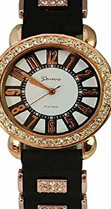 Sannysis Fashion Woman Diamind Quartz Watches Silicone Band Leisure Watches (Black)