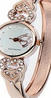 Sannysis Stylish Women Plated Alloy Rhinestone Dial Bracelet Quartz Wristwatch (Rose Gold)
