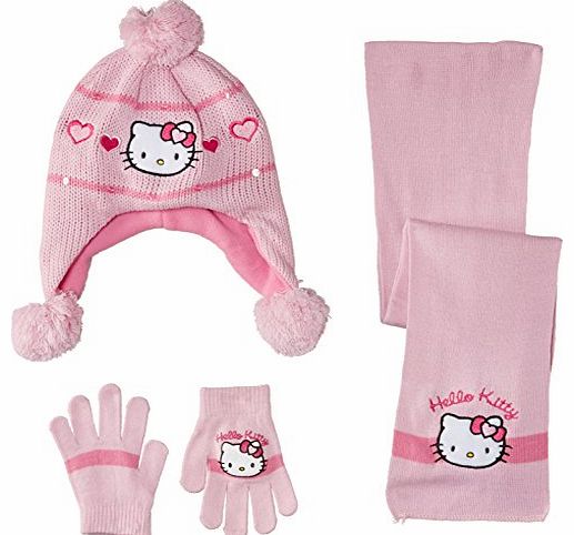 Girls Hello Kitty Scarf, Hat & Glove Set, Pink Lady, Size 52