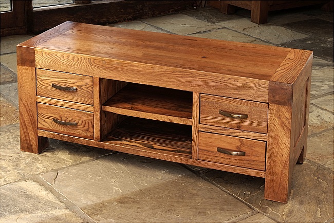 Reclaimed Oak TV Unit with 4 Drawers