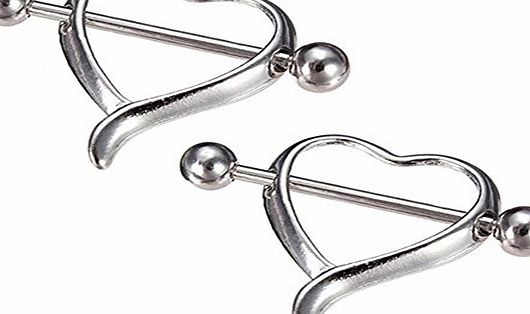 Sanwood 1Pair Surgical Steel Love Heart Nipple Shield Bar Ring Body Piercing Jewelry