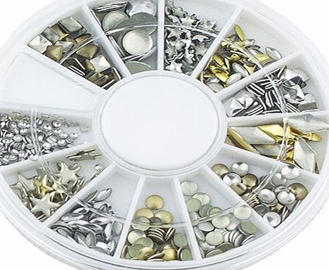 Sanwood 6 Style 3D Design Nail Art Tips Decoration Metallic Studs Gold Silver Stud Wheel