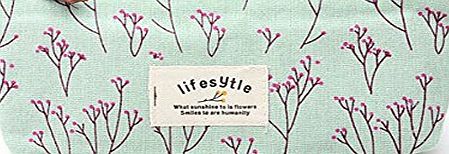 Sanwood Elegant Canvas Pastorable Floral Pen Pencil Pouch with Zipper Closure,Light Blue and Pink