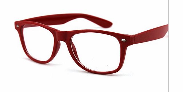 Sanwood Fashion Lovely Unisex Clear Lens Nerd Geek Glasses (Red)