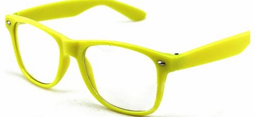 Sanwood Fashion Lovely Unisex Clear Lens Nerd Geek Glasses (Yellow)