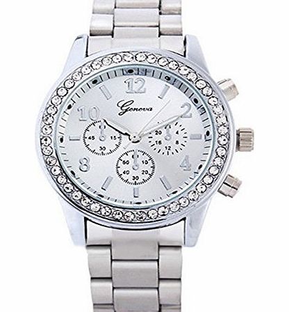 Sanwood Geneva Crystal Unisex Stainless Steel Quartz Wrist Watch Silver