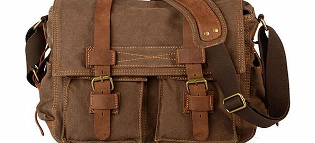 Sanwood Mens Canvas School Shoulder Bag (Coffee)