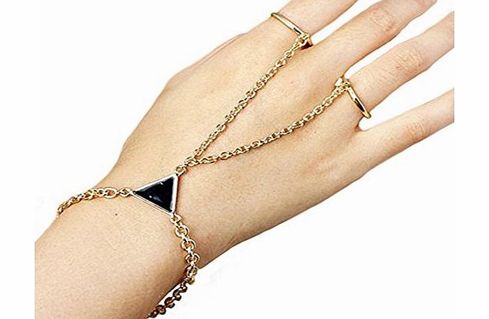 Sanwood New Fashion Stylish Punk Triangle Gold Alloy Chain Link Two Finger Ring Bracelet