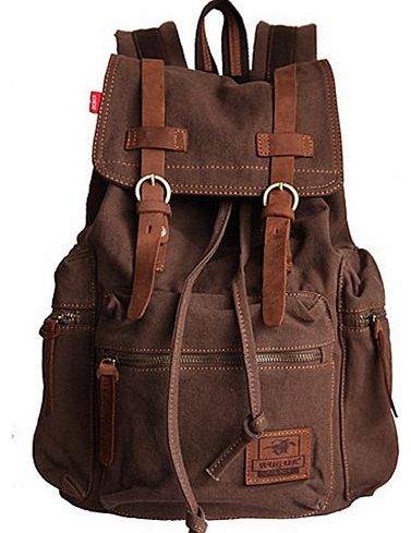 Sanwood Unisex Canvas Backpack Rucksack School Hiking Bag (Coffee)