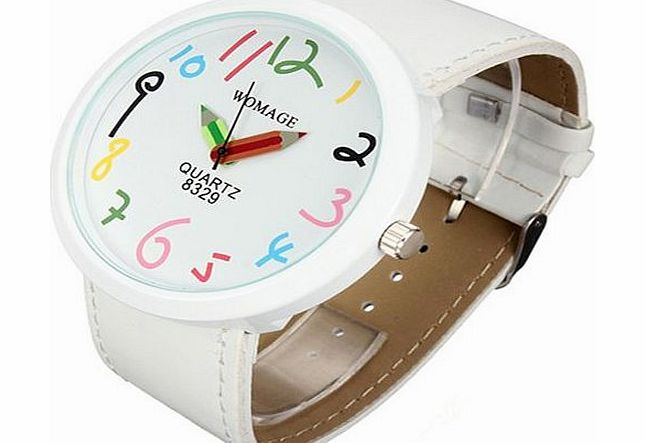 Sanwood Women Big Case Pointer White Pencil Wrist Watch